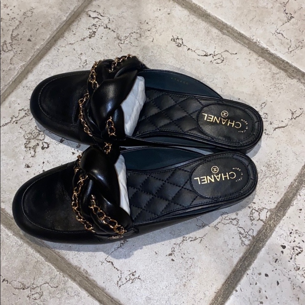 Chanel Black Braided Mules Loafer Slip on 6 RARE - Picture 14 of 15